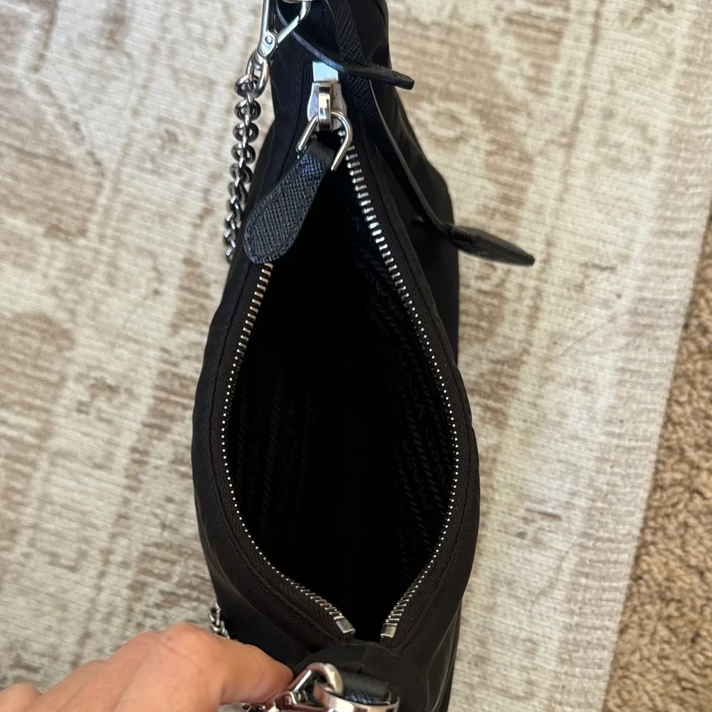 Prada Black Nylon Shoulder Bag with Silver Chain - Picture 5 of 7